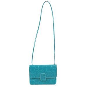 Mundi Womens Crossbody Bag Small Turquoise Faux Leather Croc Embossed Purse